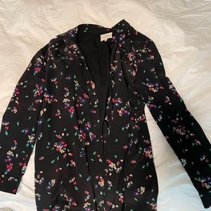 Sezane black button up floral dress L